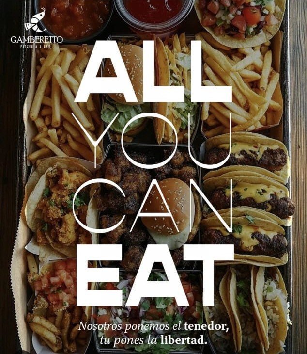 Tenedor libre de Gamberetto: tacos, papas fritas y hamburguesas